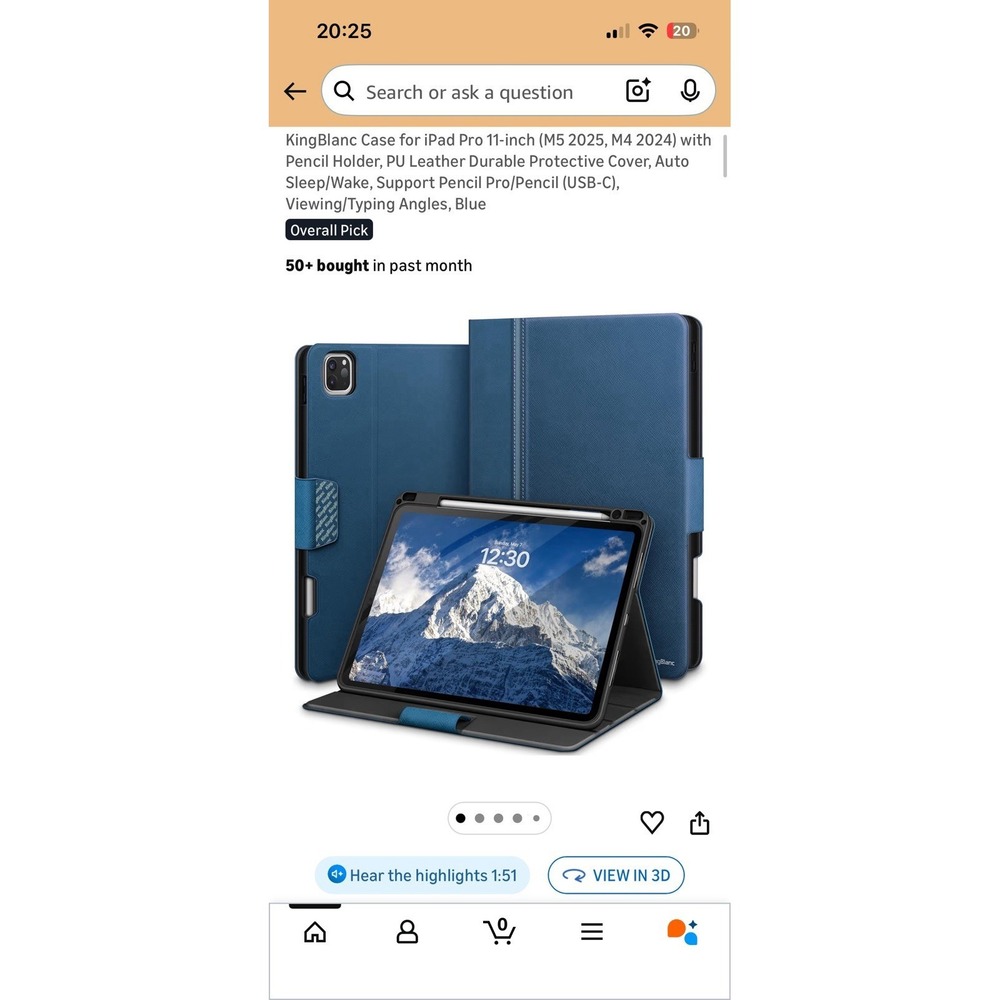 KingBlanc Case for Ipad Pro 11 inch‎ (M5 2025, M4 2024) w/ pencil holder leather